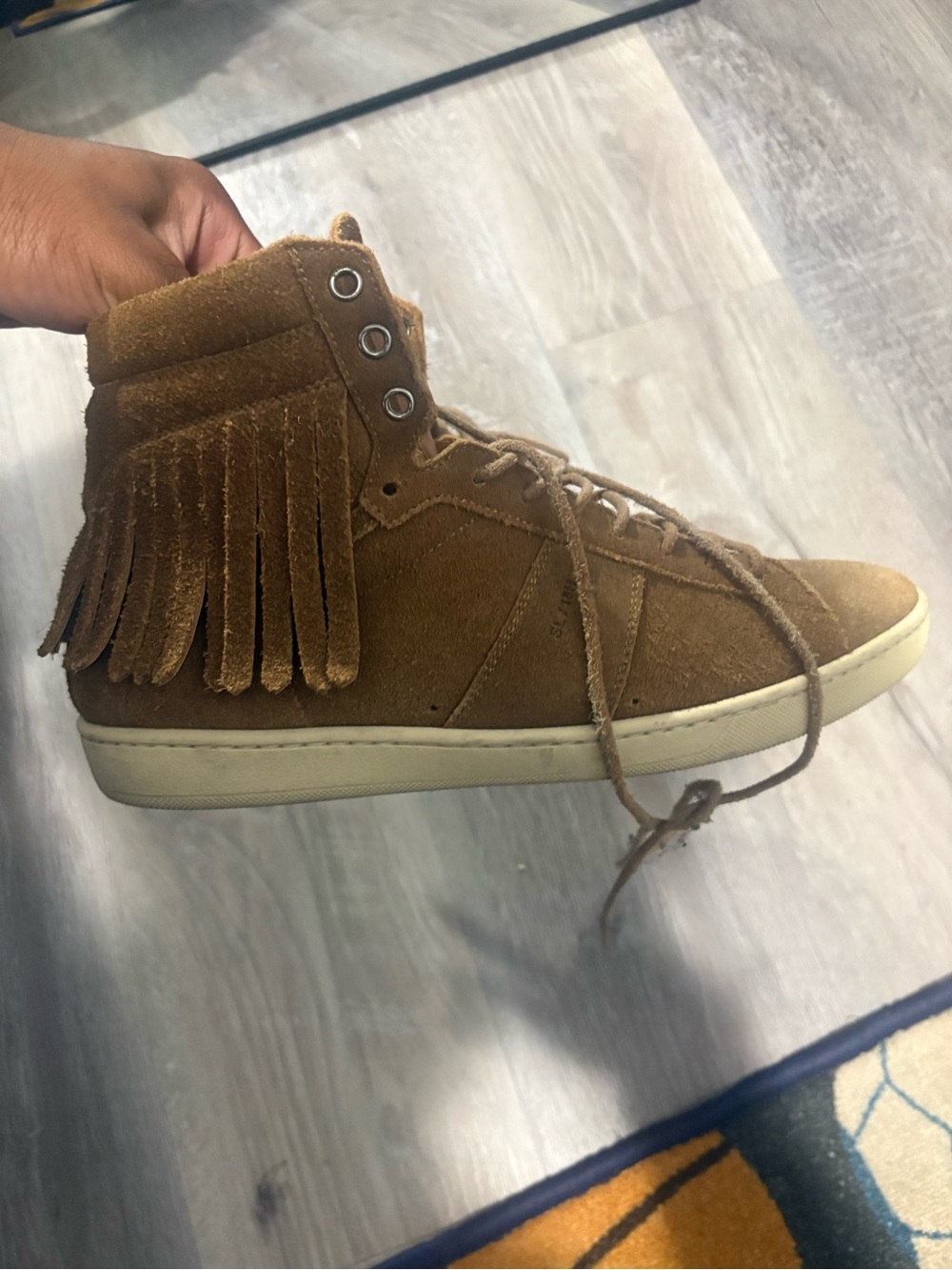 Saint Laurent Brown/Tan Suede High-Top Sneakers - Picture 2 of 5